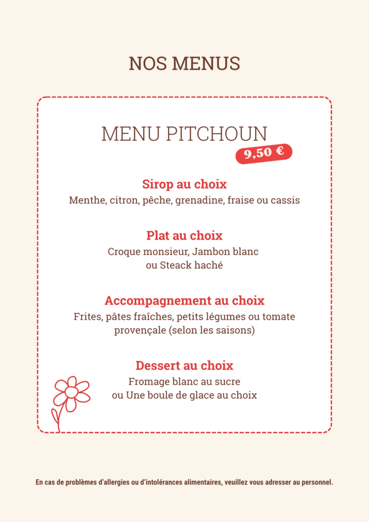 Menu Café de la Promenade Lagrasse