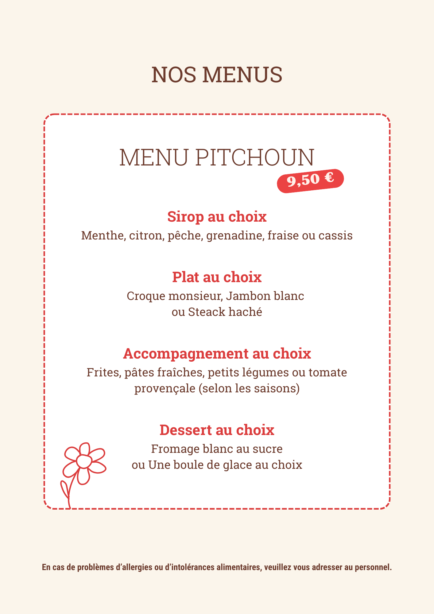 Menu Café de la Promenade Lagrasse