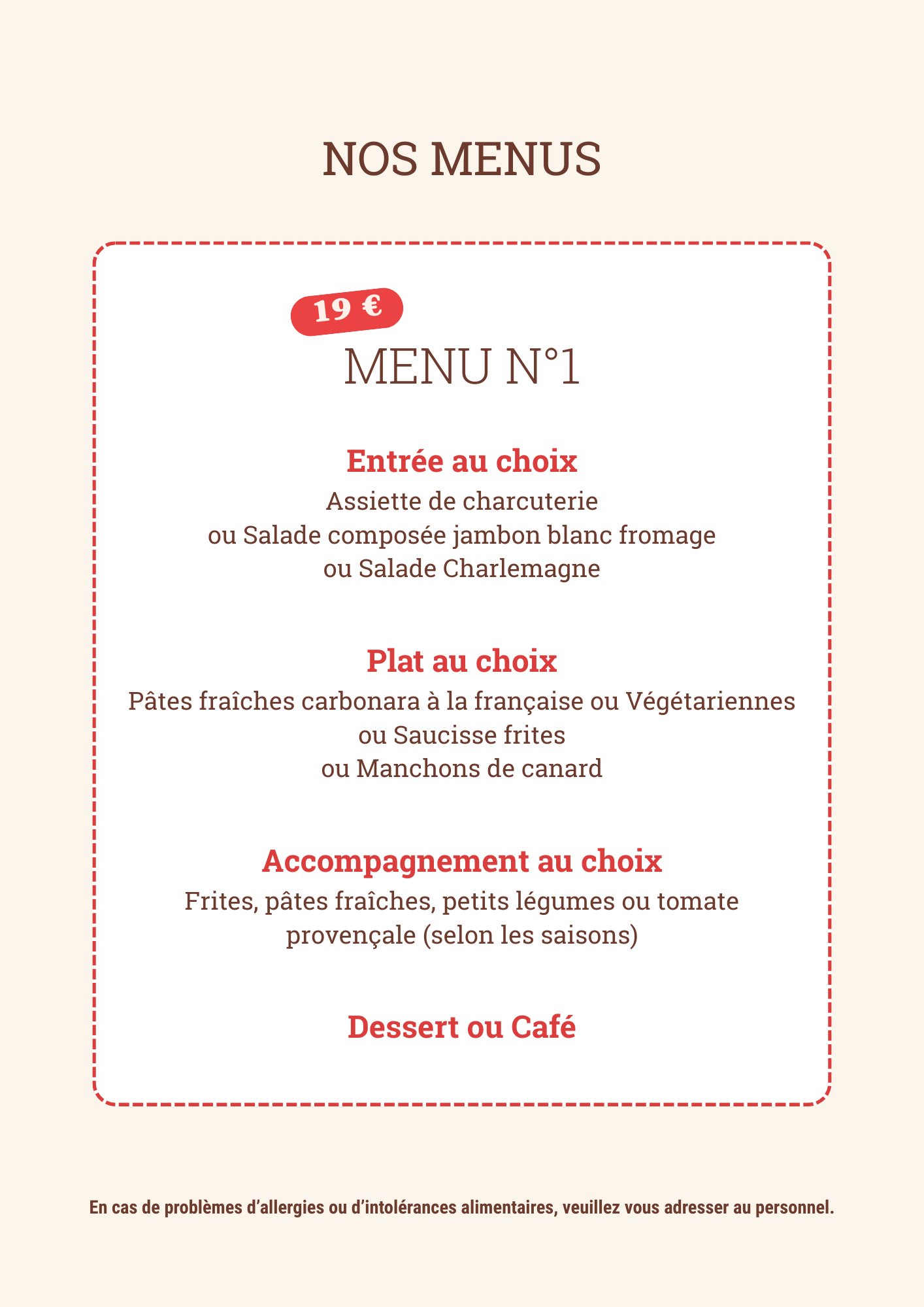 Menu Café de la Promenade Lagrasse