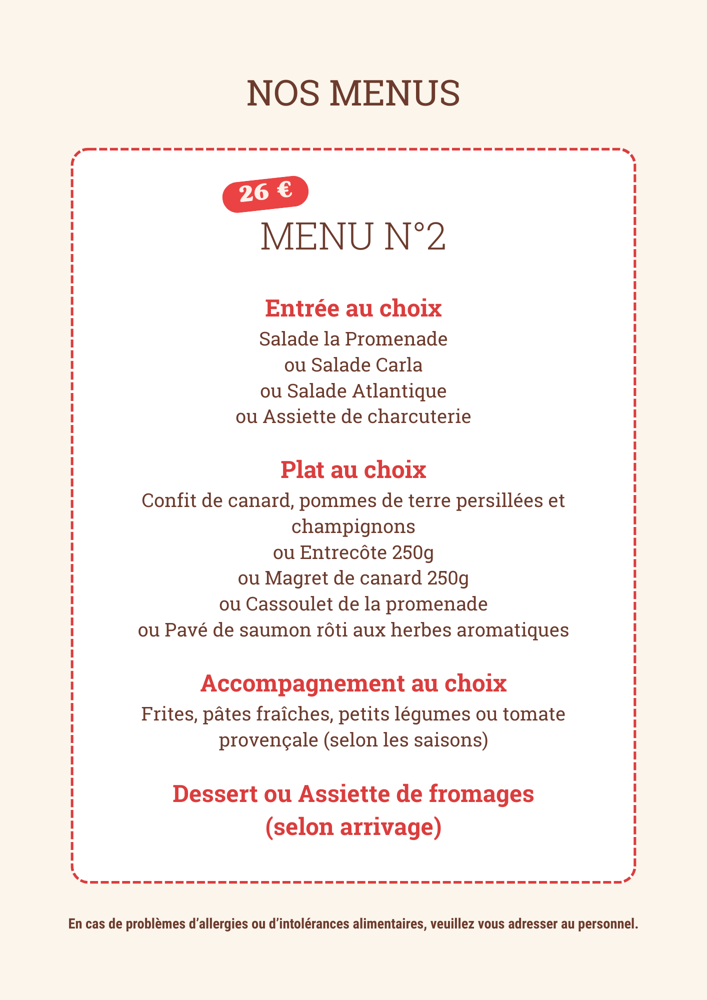 Menu Café de la Promenade Lagrasse