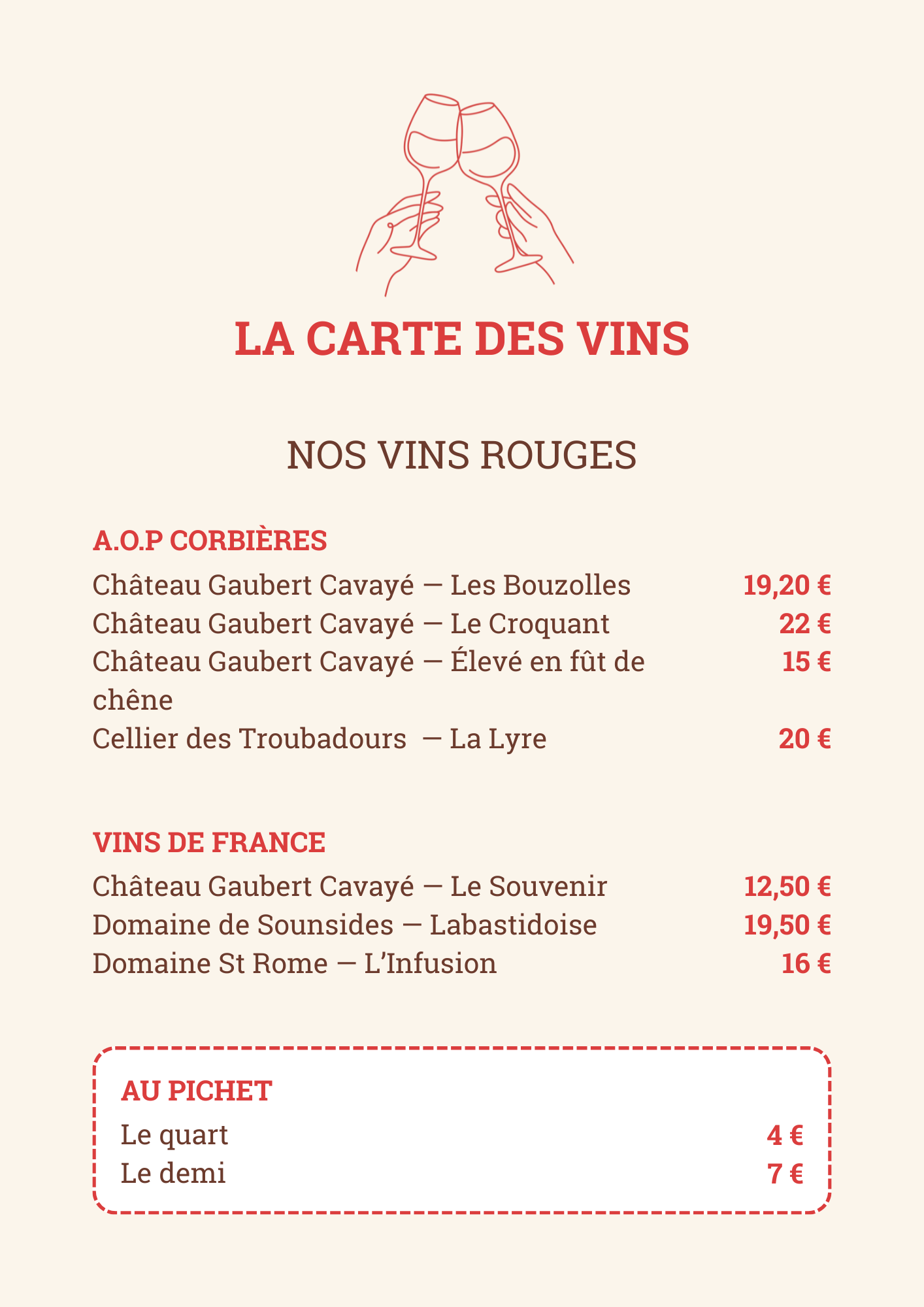 Menu Café de la Promenade Lagrasse
