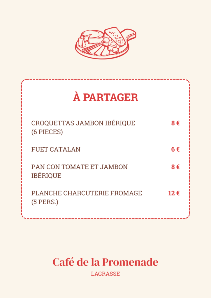 Menu Café de la Promenade Lagrasse