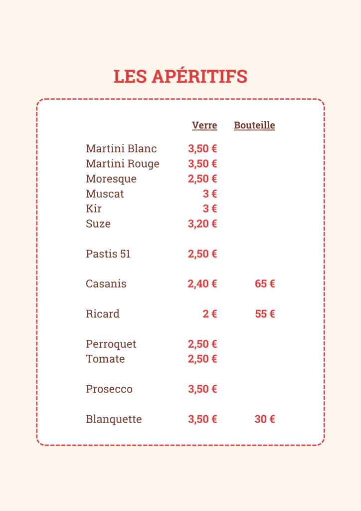 Menu Café de la Promenade Lagrasse