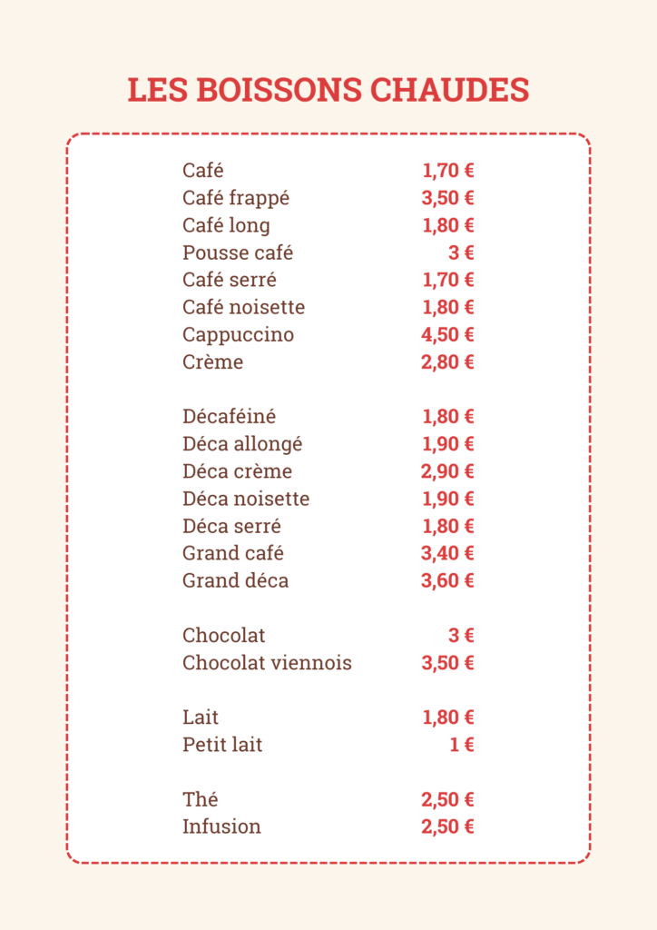 Menu Café de la Promenade Lagrasse