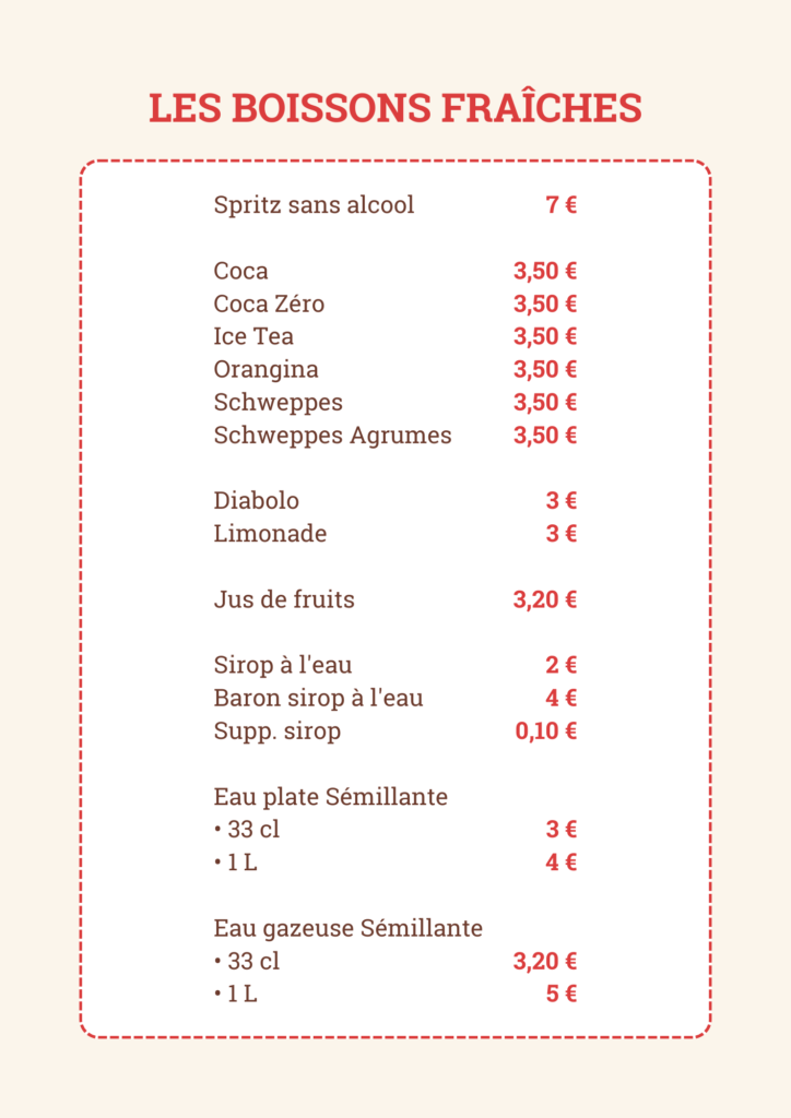 Menu Café de la Promenade Lagrasse