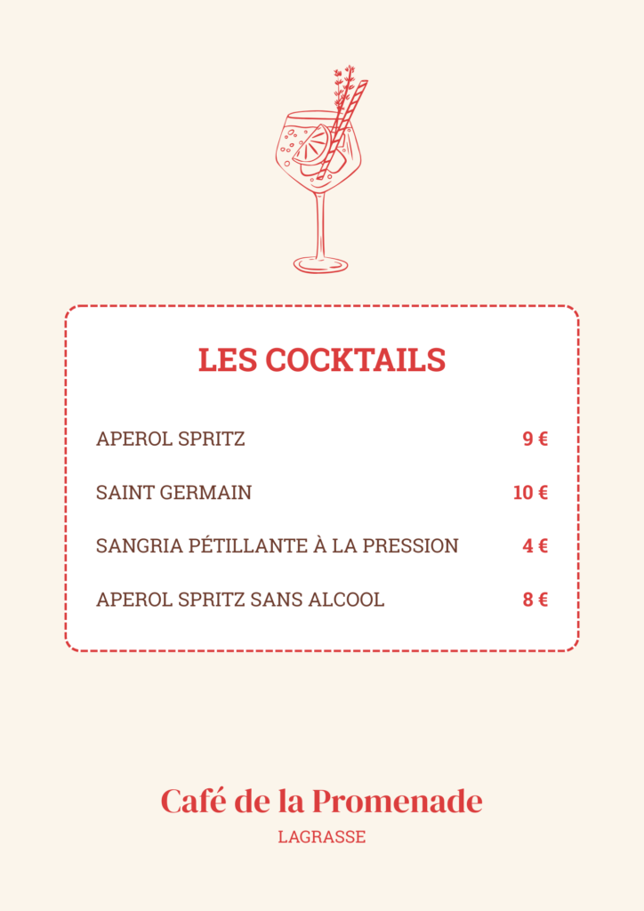 Menu Café de la Promenade Lagrasse