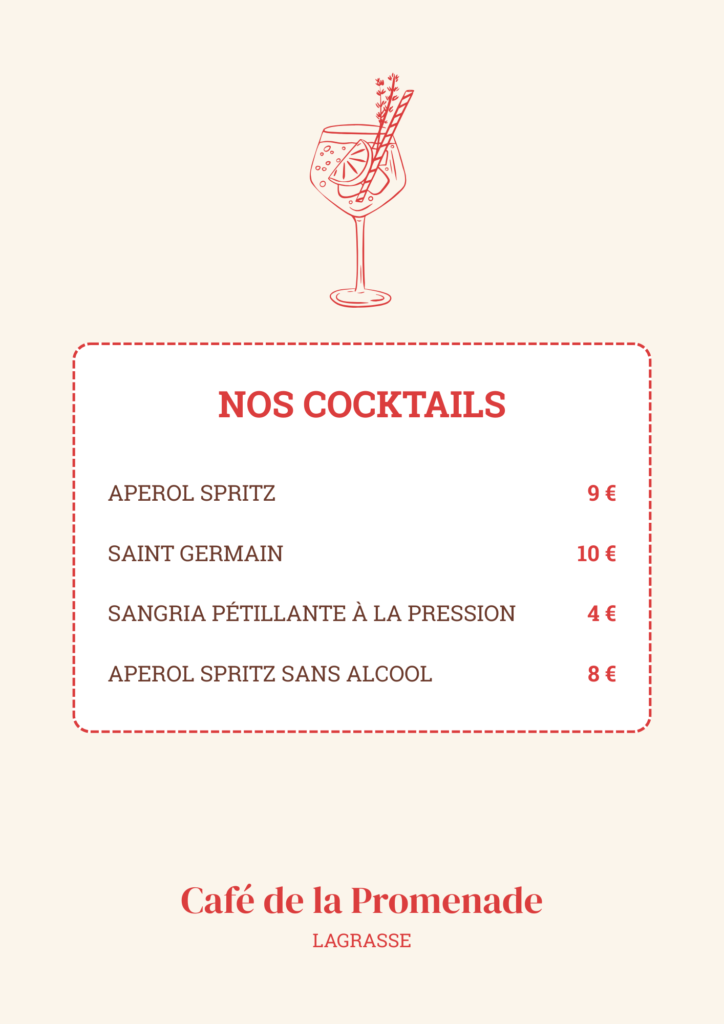 Menu Café de la Promenade Lagrasse