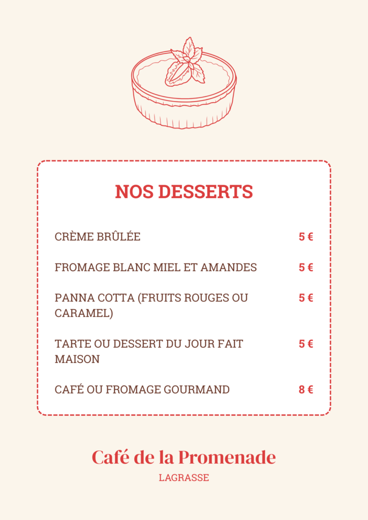 Menu Café de la Promenade Lagrasse