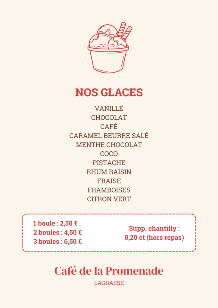 Menu Café de la Promenade Lagrasse